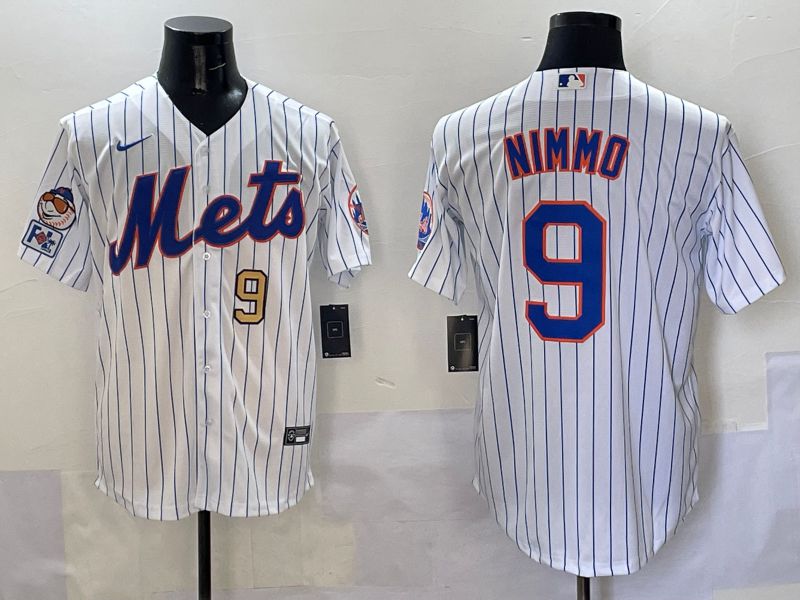 Men New York Mets #9 Nimmo White Stripe Game 2025 Nike MLB Jersey style 5->new york mets->MLB Jersey